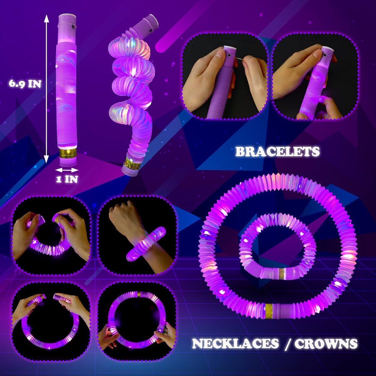 Kannove purple light up glow stick pop tubes, 12 pack - view 15