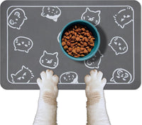YCT Cat Food Mat for Pet Dog Feeting Mats - Dark Gray & Multiple cat heads Logo / 18.1"L x 11.8"W