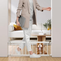 Dog Gate Indoor,18"-45" Adjustable Extra Wide Metal Short Dog Gate to Step Over, 10" Tall Small Pet - 18-45''W*14''H / White