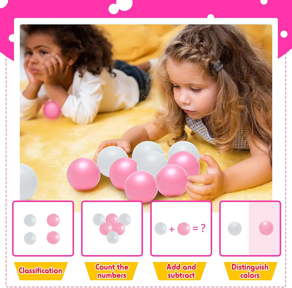 Vanland Ball Pit Balls, Plastic Playpen Balls for Babies Toddlers and Kids – Fun for Kids & Family - White+pink / 100 Balls - image 4