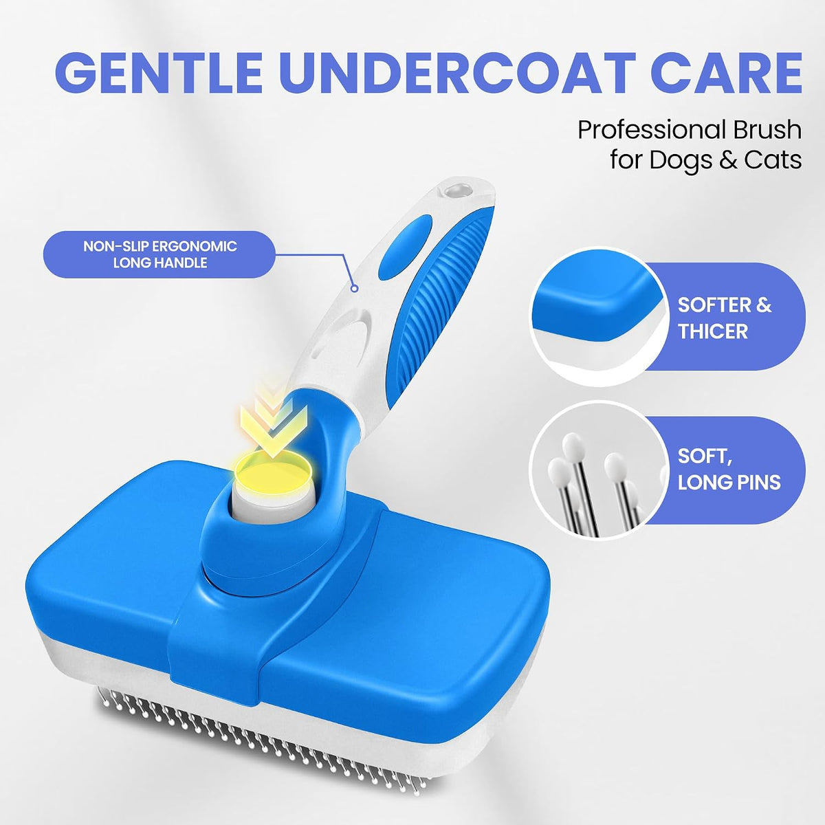 Self Cleaning Shedding Brush, Cats, and Puppies - Blue-White - image 2