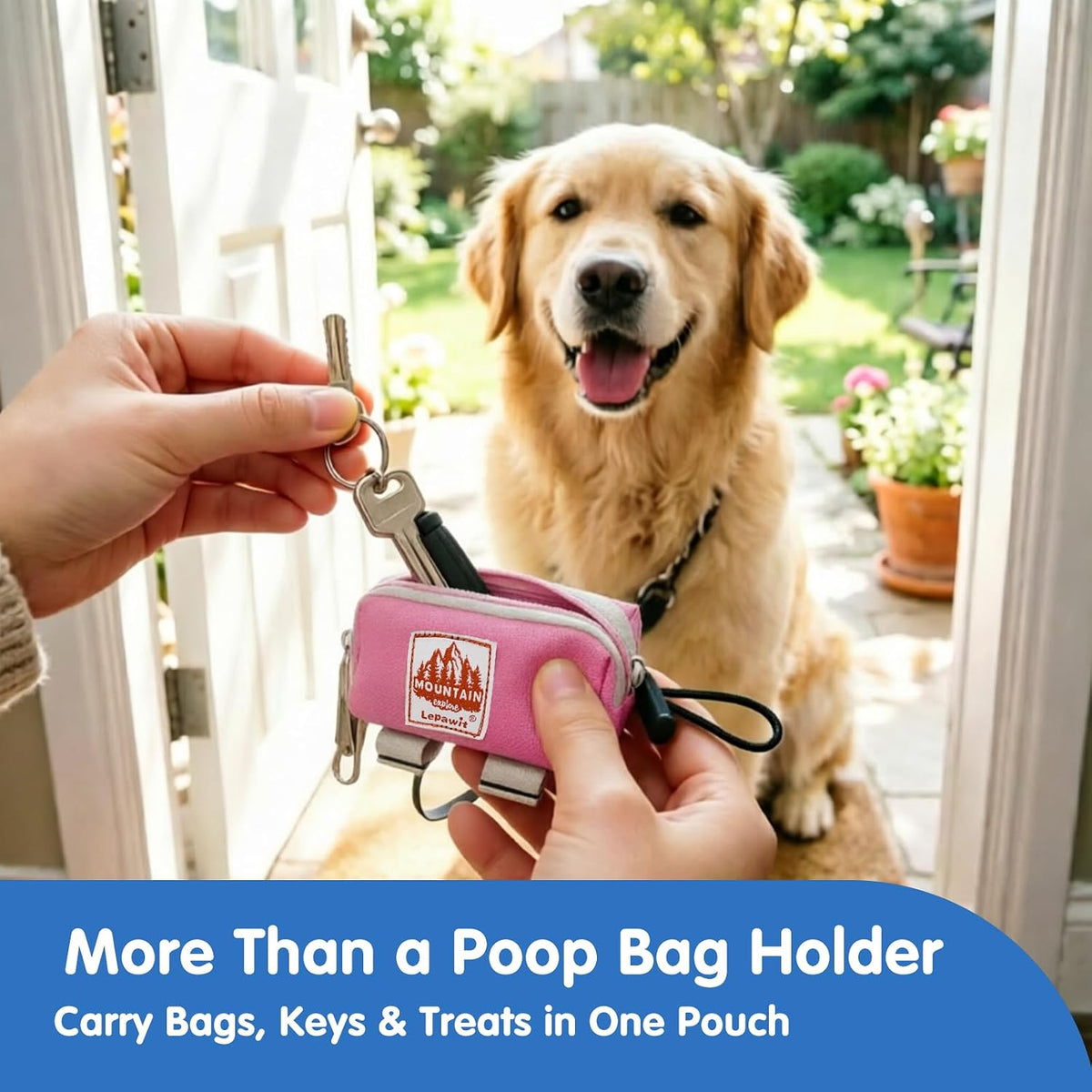 Dog Poop Bag Holder for Leash, Large-Capacity Canvas Pouch - Pink - image 2