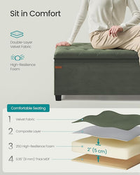 SONGMICS Velvet Storage Ottoman Bench, Foot Rest with Legs, 15.7 x 43 x 15.7 Inches, End of Bed Bench, Storage Chest, Load up to 660 lb, for Living Room, Bedroom, Entryway, Forest Green ULSF089C01