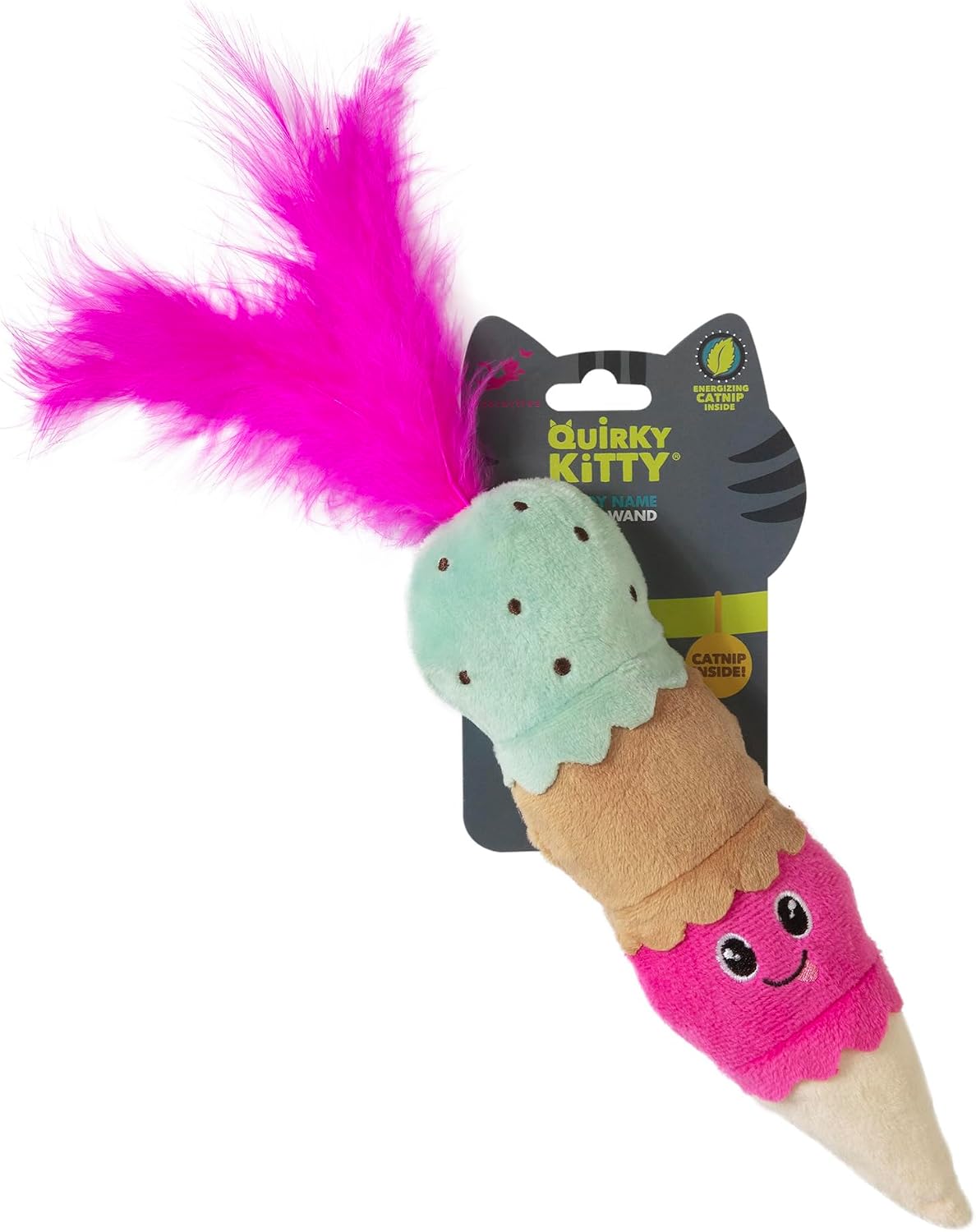 Quirky Kitty Ice Cream Kicker Catnip Crinkle Feather Soft Plush Cat - Pack of 1 / Ice Cream Kicker
