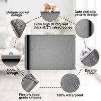 Dog Food Mat 36"x24" - Silicone Dog Mat for Food and Water Large Pet Feeding Mats with Residue - Gray / 36"L x 24"W - image 4