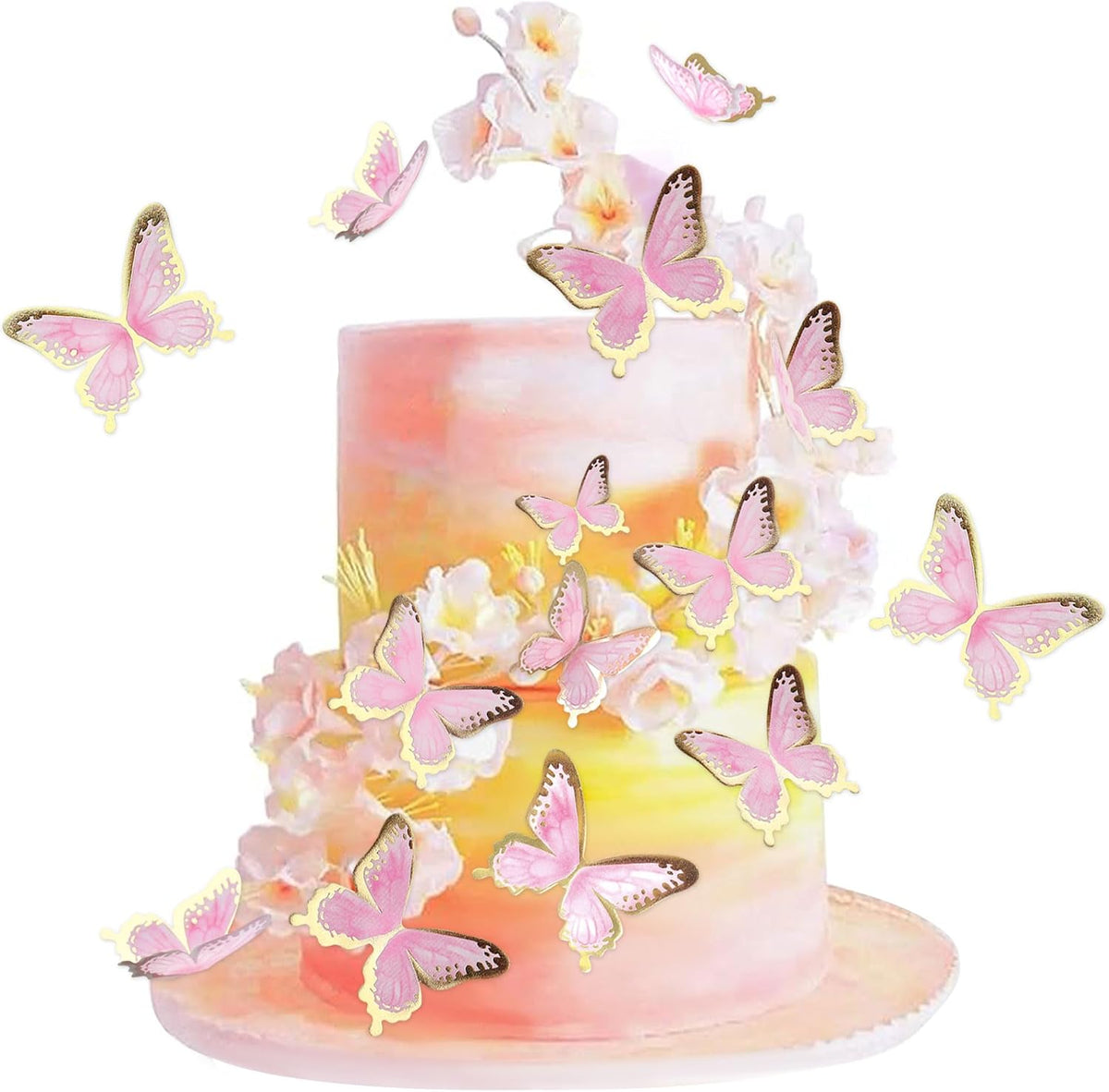 30Pcs 2D Waterproof Swallowtail Butterfly Cake Topper Transparent - Not Edible / Pink Gold-3