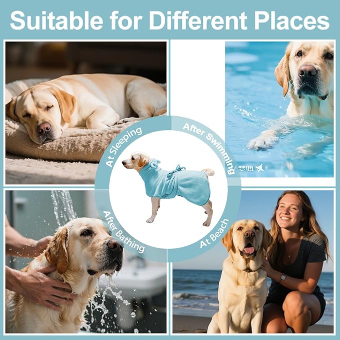 Medium to Large Size Dog Bathrobe, Quick Drying Super Absorbent Used for After Bathing, Warm Dog Towels, Adjustable Hoodies and Belts for Pet Dogs Bath Clothes Products(Blue, 5XL)