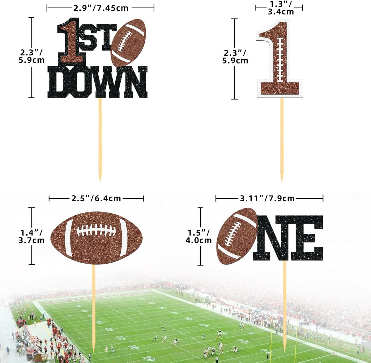 Moitkptt 24 glitter football player cupcake toppers - view 6