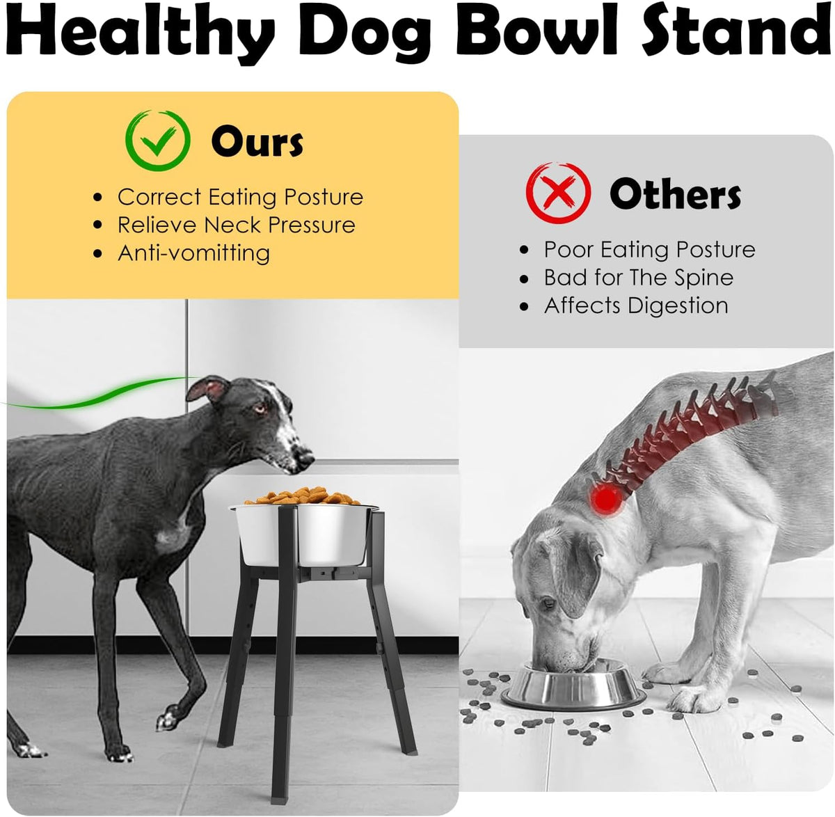SHAINFUN Adjustable Metal Raised Stand for Large & XL Breeds - Black-FUX / Height: 16.9", Width: 8.3-12.6" - image 2