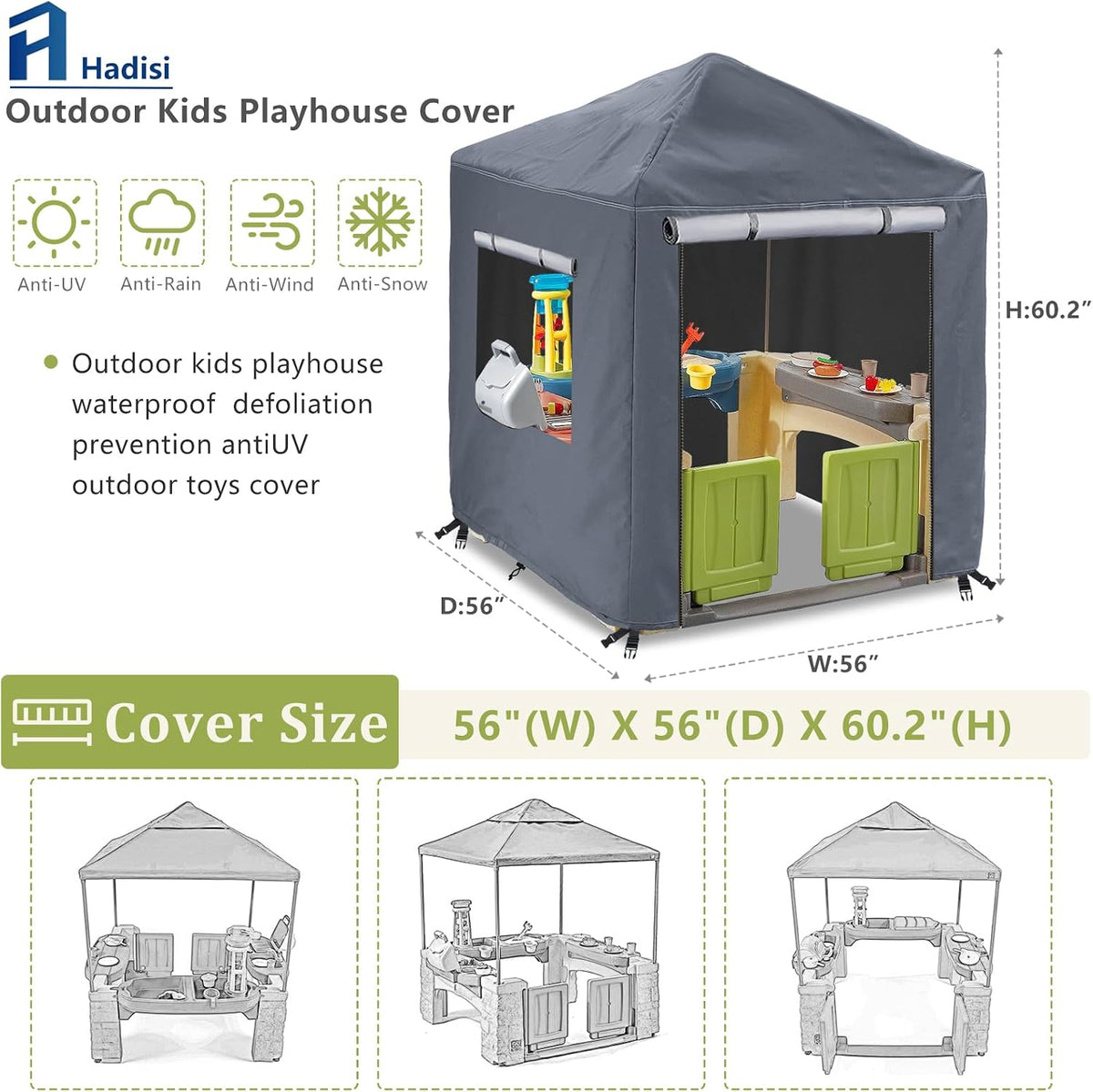 Hadisi black 600D waterproof outdoor kids playhouse cover with zippered front door - view 17