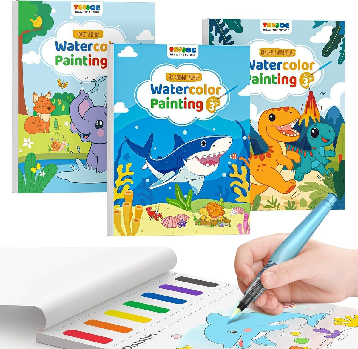 TECJOE 3 Pack Paint with Water Books - Forest & Sea & Dinosaur