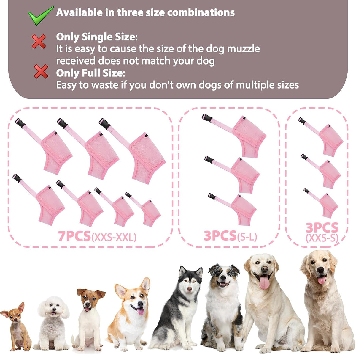 Mesh Dog Muzzle Suits for Small Medium Large Dogs Dog Muzzle Set – Essentials for Dogs - Pink / Medium 3 PCS(S-L) - image 4