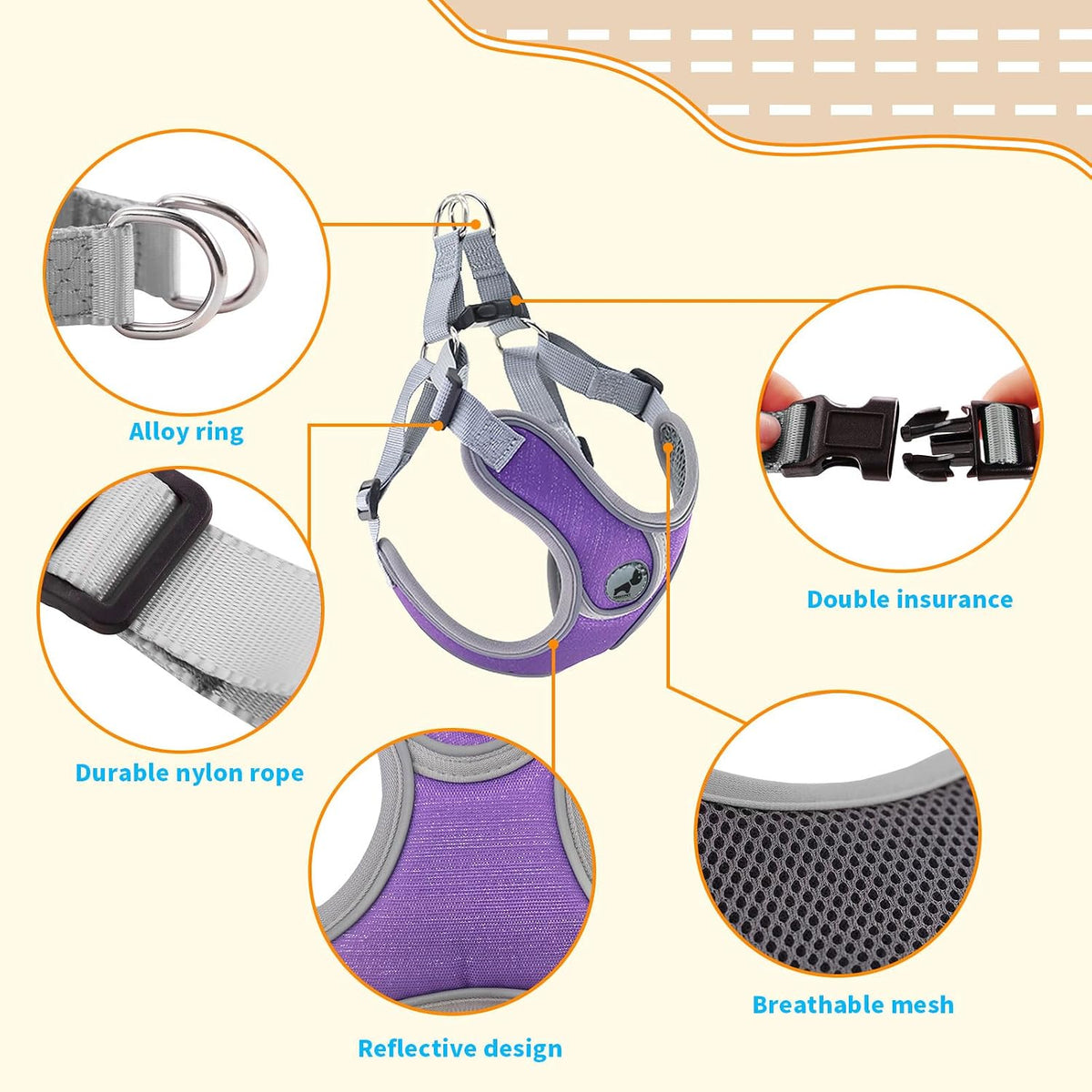 Dog Harness with Leash Set, No Pull Adjustable Step in Pet Vest – Essentials for Dogs - Purple / L - image 2