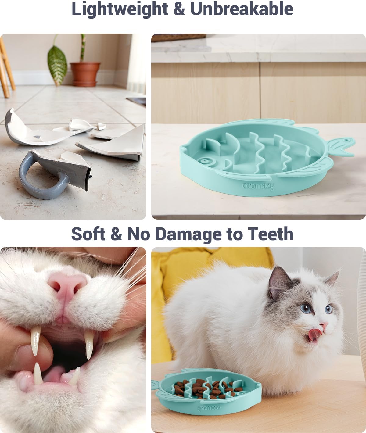 Coomazy Slow Feeder Cat Bowl Silicone Pet Puzzle Feeder for Slow - Cyan / 1.2 Cups - image 4