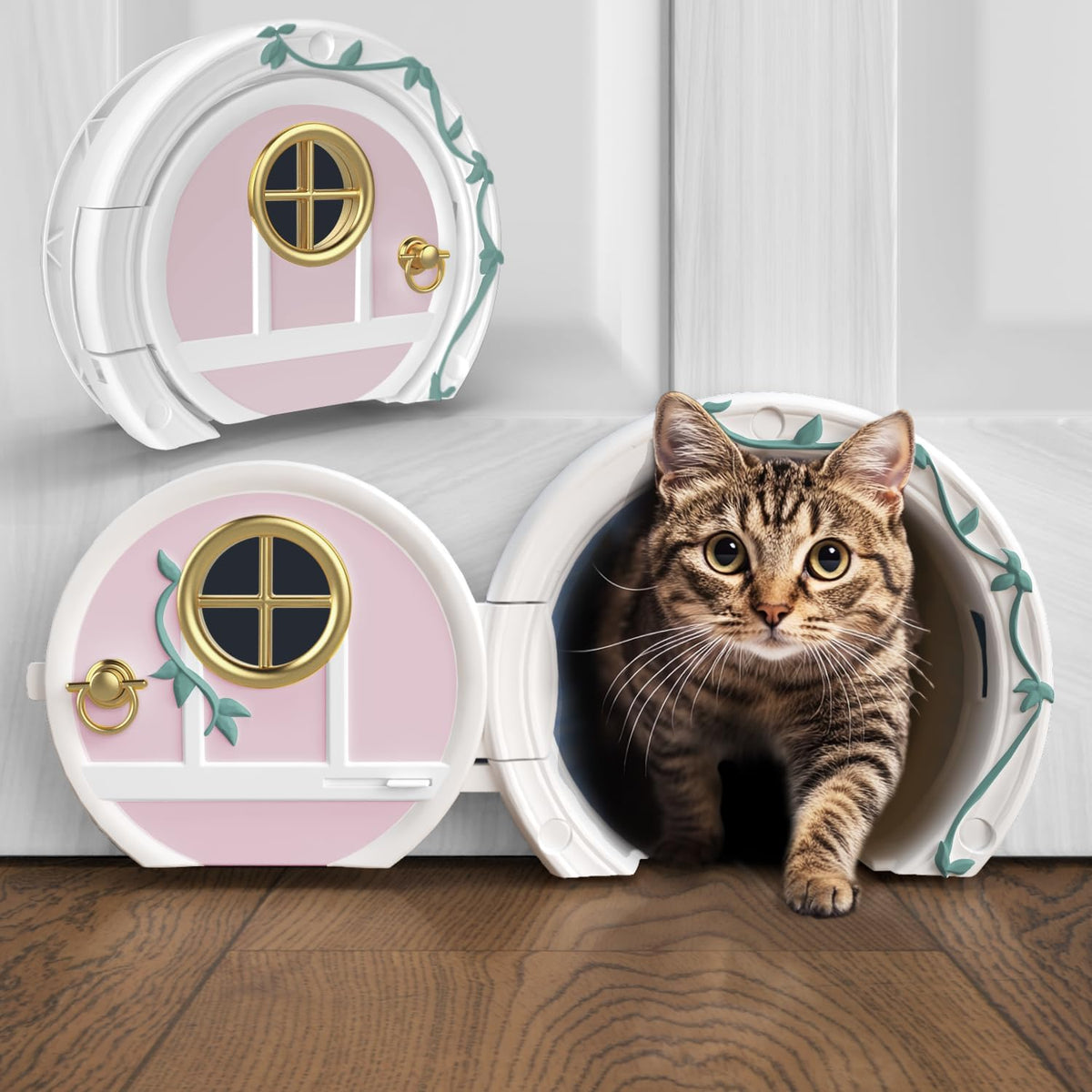 Gnome Door Cat Door for Interior Doors - Pink and Gold