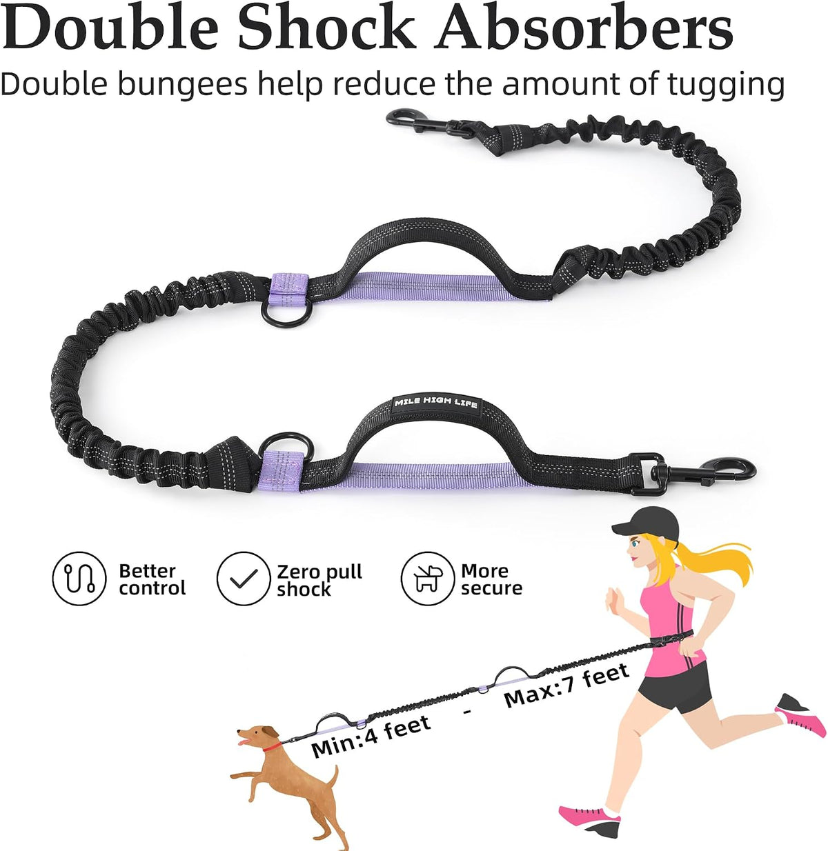 Mile High Life Hands Free Dog Leash - Black Light Purple / 7FT Hands Free - image 3