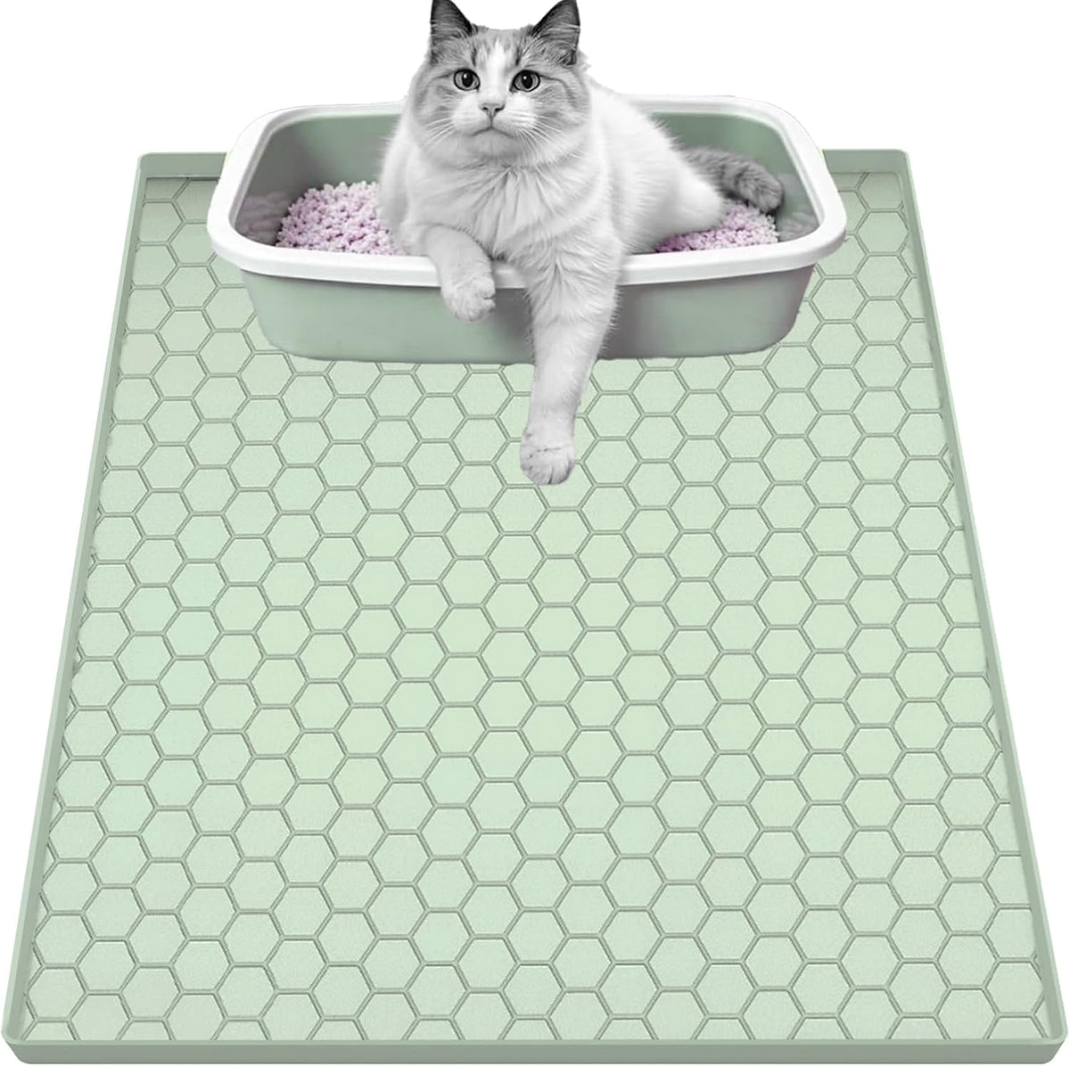 Cat Litter Mat, Silicone Large Cat Mat for Litter Box - 34"L x 22"W / Green