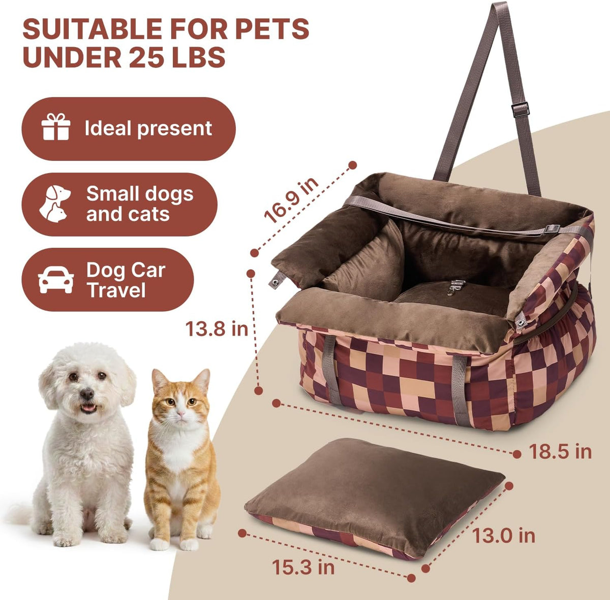 BurgeonNest Dog Car Seat for Small Dogs up to 25 lbs Grey – Essentials for Dogs - Plaid Brown - image 2