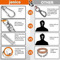 Jenico Dog Tie Out Cable, 10-150FT Runner Cable with Swivel Hook and Shock Spring, Yard and Camping Dog Leash Tether for Small to Medium Pets Up to 500 LBS