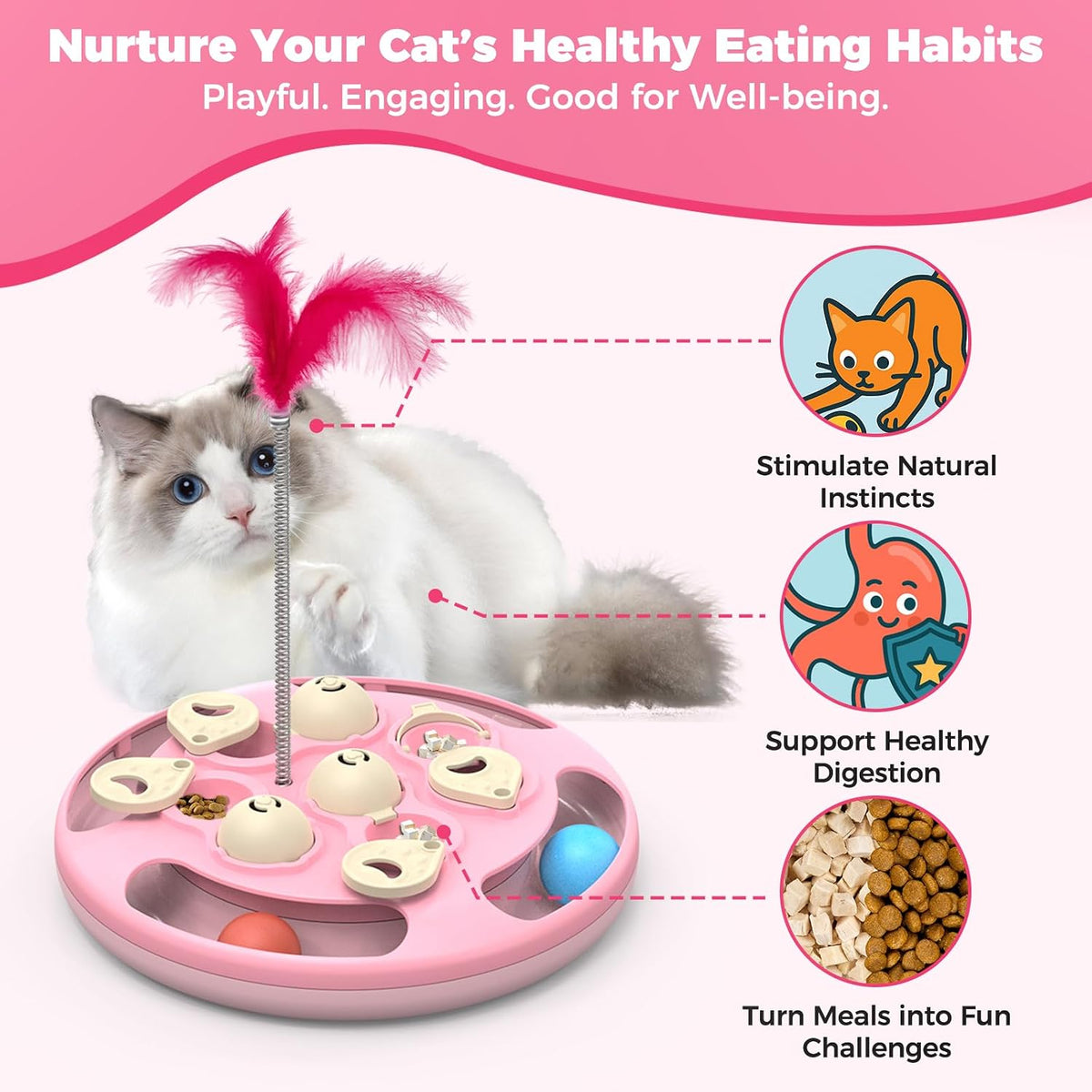Cat Puzzle Feeder Toy, 3 in 1 Interactive Slow Feeder for Cats, Blue – Essentials for Cats - Multicolor - image 4