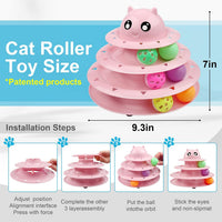 UPSKY Cat Toy Roller 3-Level Turntable Cat Toys with Six Colorful - D-Pink - image 2