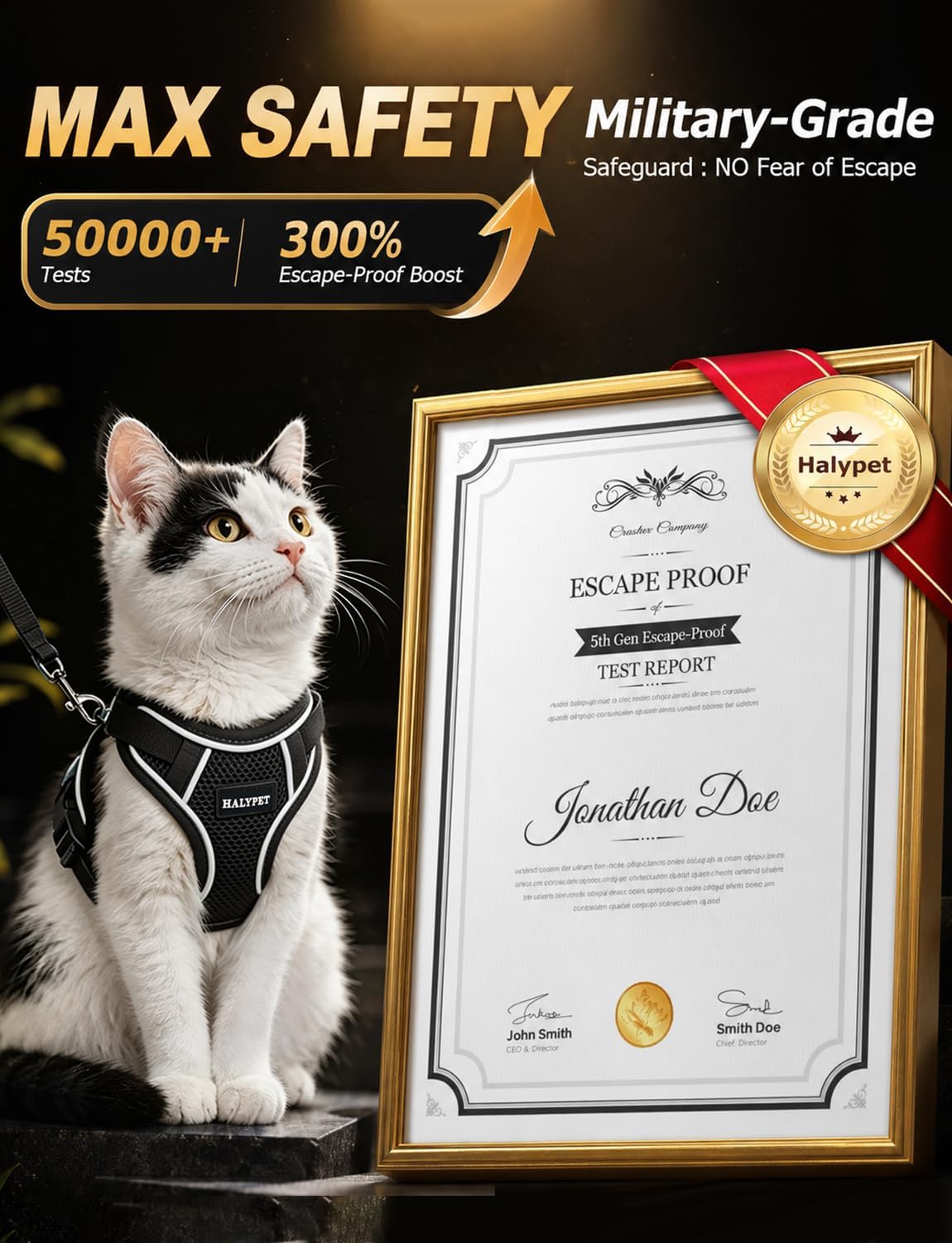 Cat Harness and Leash Set, Escape Proof Kitten Harness, Black - H600 Pro Black / Small (7-12lb) - image 2