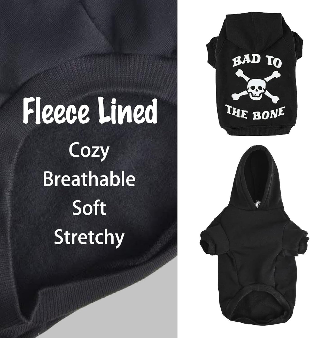 Bad to the Bone Halloween dog hoodie in size M, cotton polyester blend with leash hole - view 2
