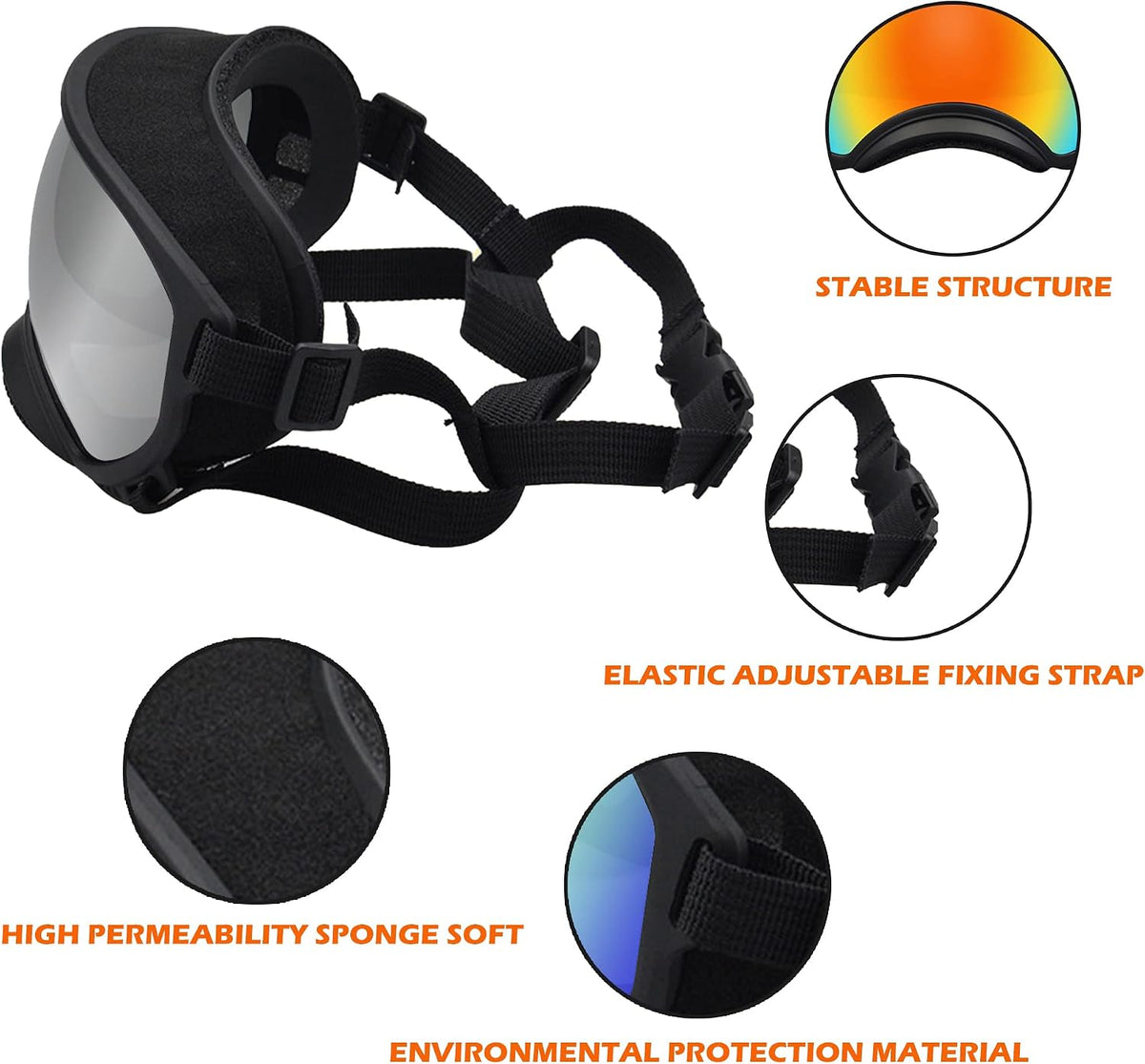 Medium Dog Sunglasses with Adjustable Strap UV Protection - Large size-Black frame silver lenses - image 4