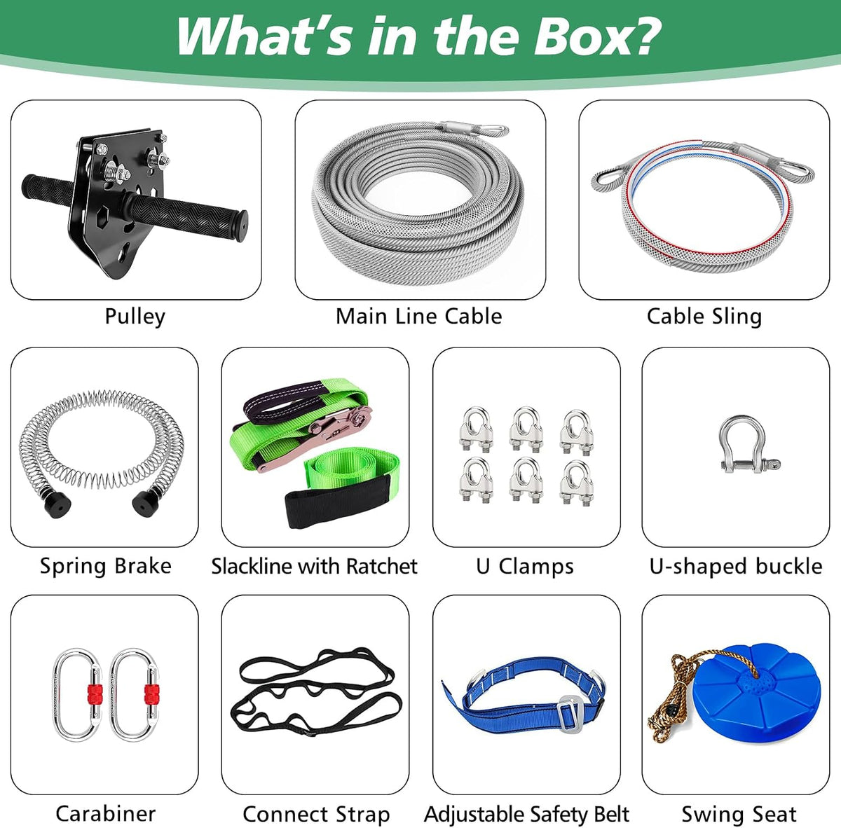X XBEN backyard zip line kit with stainless steel trolley, swing seat and spring brake - view 5