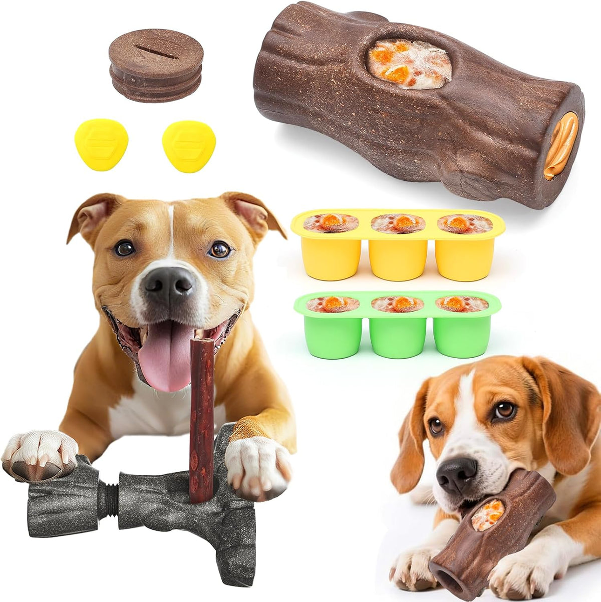 Durable Dog Puzzle Toy for Medium/Large Dogs – Essentials for Dogs - Gray Brown / Tree trunk & Tree stump