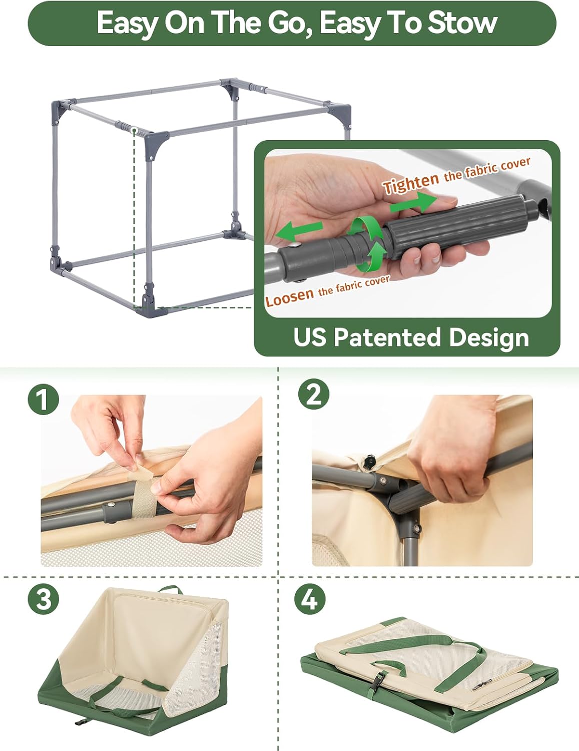 A 4 Pet 36-in Foldable Soft-Sided Dog Crate for Large Dogs – Essentials for Dogs - Green+Beige / 30.0"L x 20.0"W x 19.0"H - image 2
