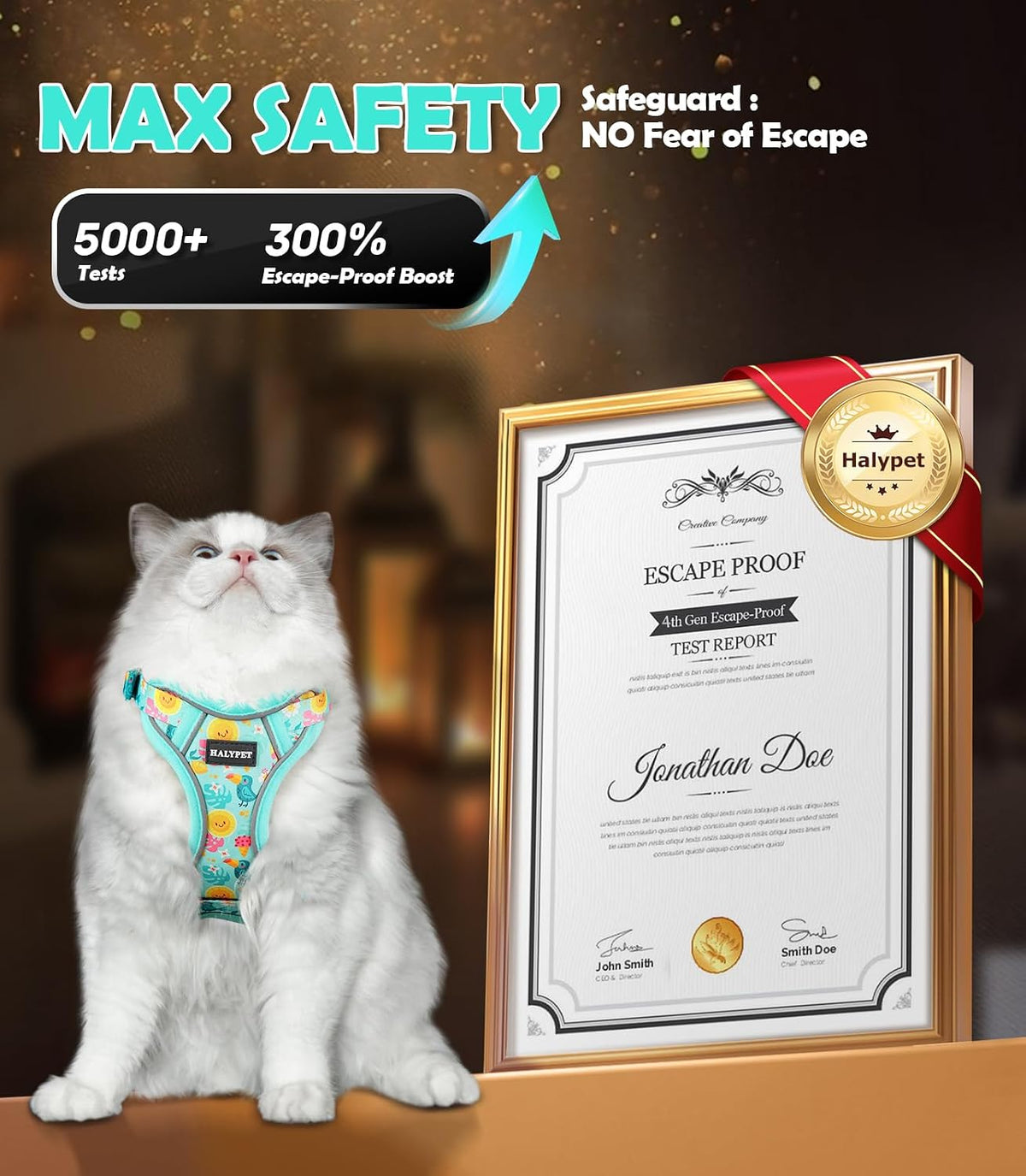 Cat Harness and Leash Set[MAX Safety 4th-Gen] Cute Escape Proof Vest - H603 Pro Green Tropics / Medium (13-18lb) - image 4