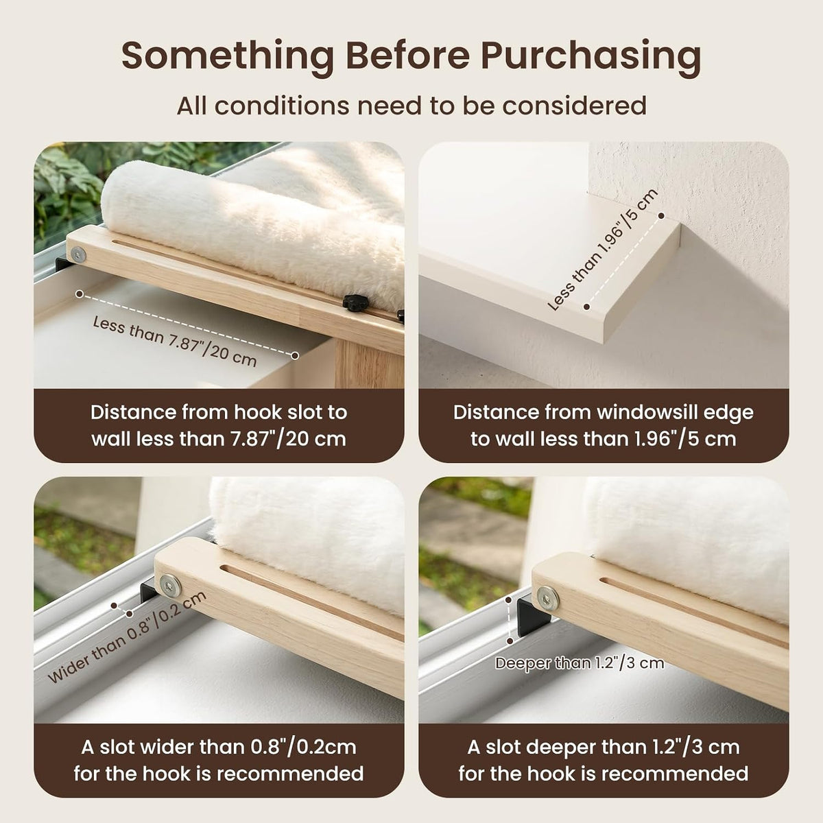 Pecute Cat Windowsill Perch, Cloud-Soft Cat Bed with Wood Frame - White / 31.5" x 15.8" - image 2