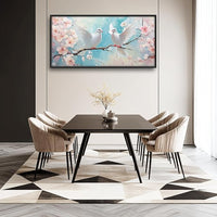Large White Dove Flower Wall Art for Living Room, Framed Oversized Pigeon Cherry Blossom Wall Decor Nature Canvas Painting Modern Artwork for Living Room Bathroom Bedroom Office Dining Room 60"x30"