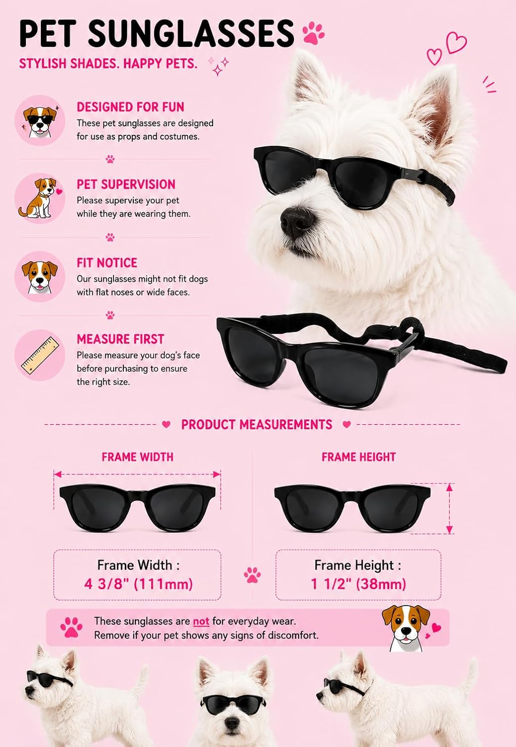 Style Vault black retro 80s costume sunglasses for medium dogs - view 4