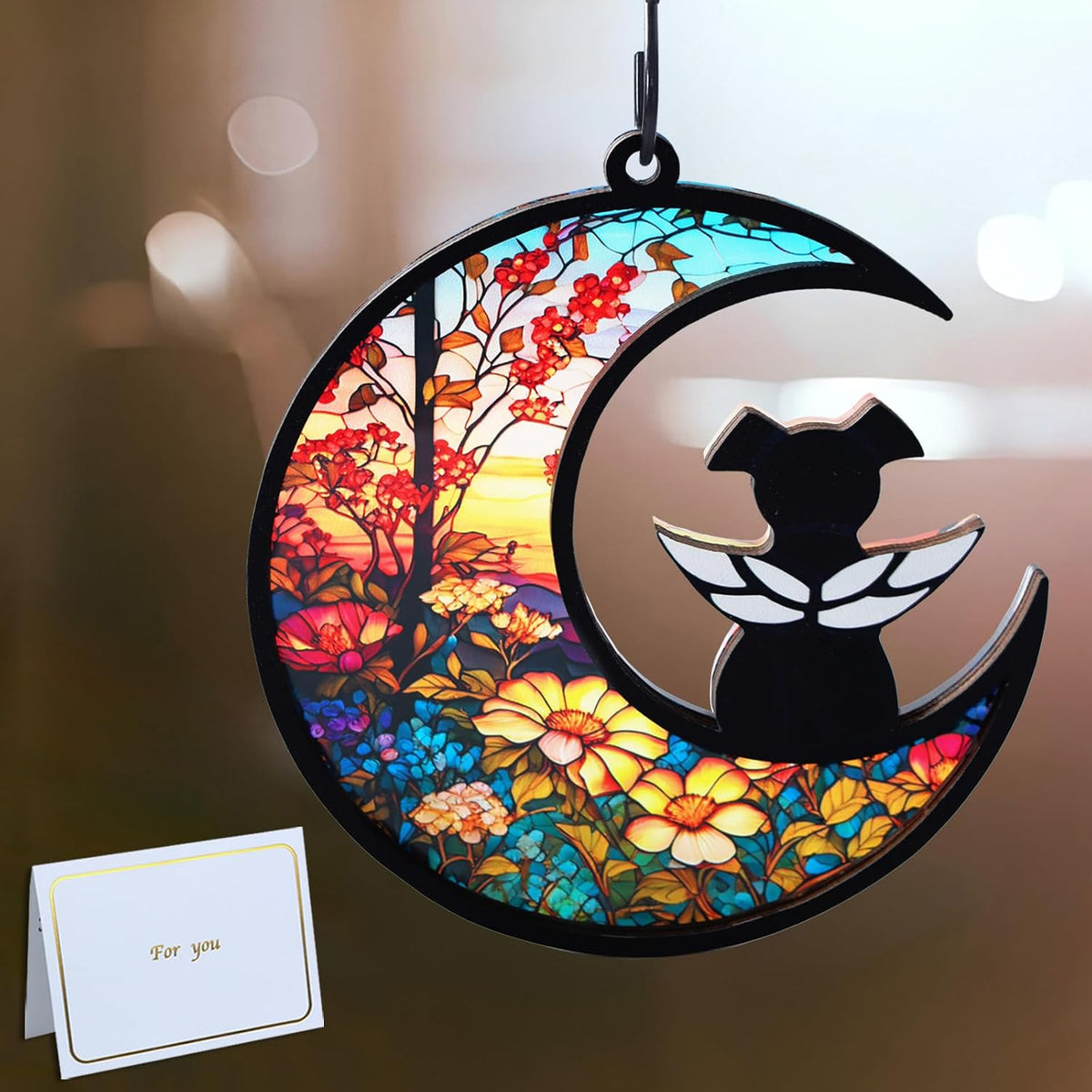 Original CCiaga DIY Dog Angel Memorial Suncatcher with Sympathy Card - 1-sunflower