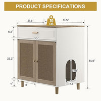 Cat Litter Box Enclosure Furniture Hidden - Indoor 2-in-1 Wooden Cat House & Washroom Cabinet with Scratching Board Doors and Drawer, 31.5”x21.6”x34.6”H