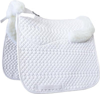 Woolous Dressage Saddle Pad, English Saddle Pad with Sheepskin Trim, Lambskin Wool Fleece Lining, Square Saddle Pad for Equestrian Riding, Comfortable & Shock Absorbing