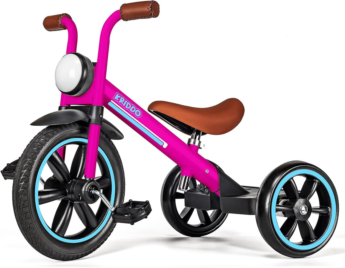 KRIDDO Tricycle for Toddlers 2-5 Years: Rubber Front Wheel - Pink