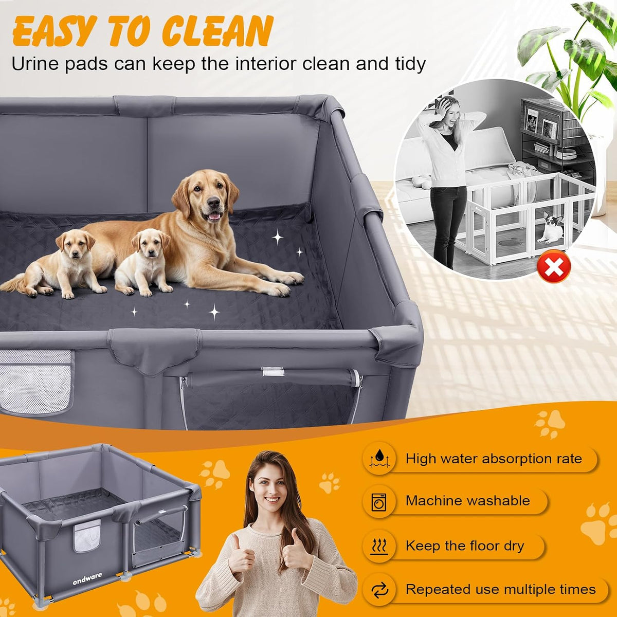 Whelping Box for Dogs and Puppies - 48×48×18in - image 3