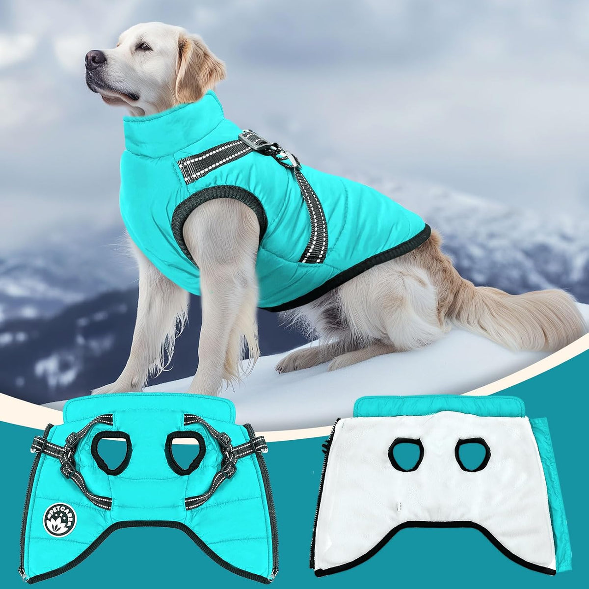 Winter Dog Coat with Harness Built in Waterproof Dog Jackets Warm Pet - Blue / 4XL(Suggest 30-45 lbs) - image 4