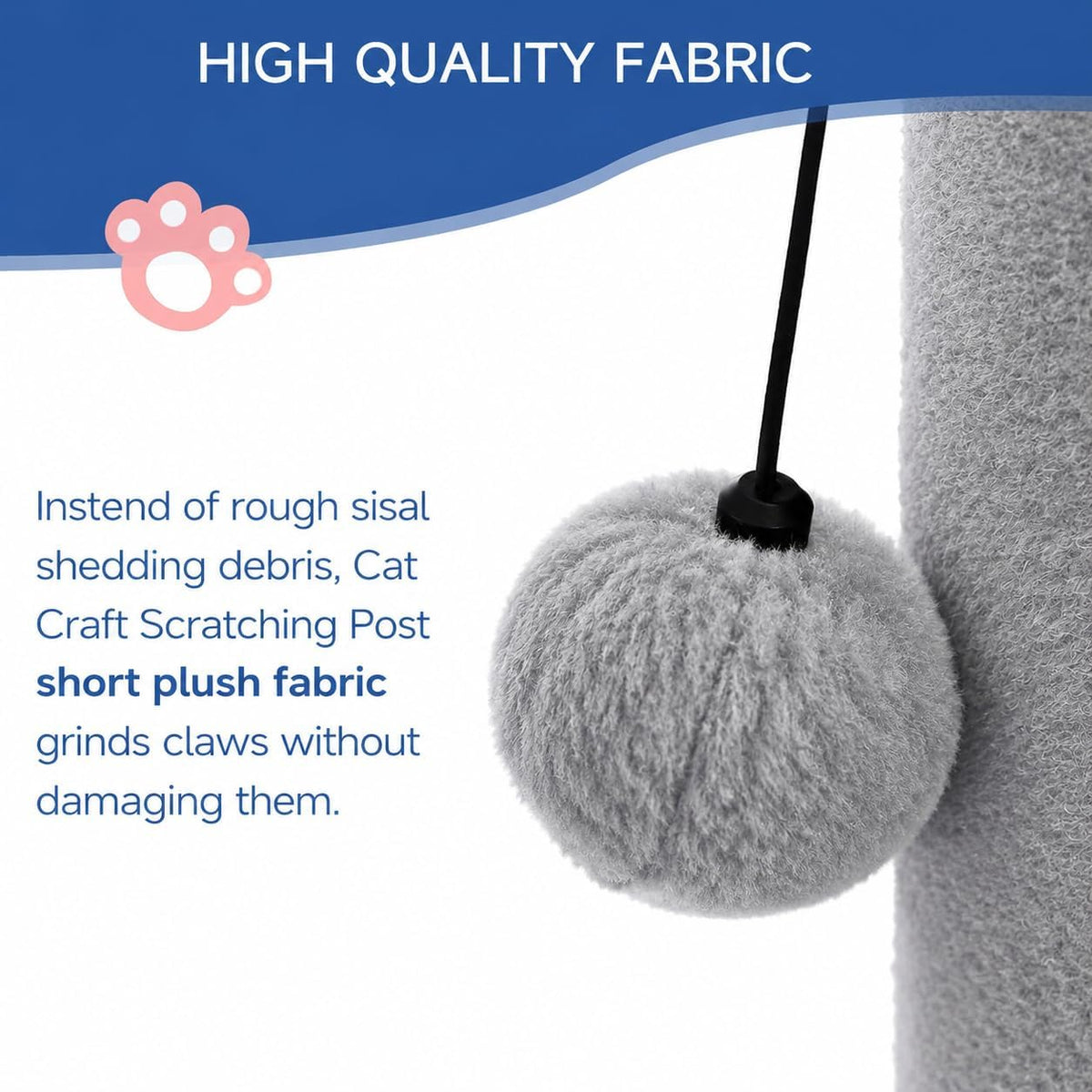 Cat Craft 41" Tall Short Plush Cat Scratching Post for Indoor Cats - Light Gray / Large - image 3