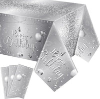Tudomro 3 Pcs Plastic Happy Birthday Party Tablecloths - Silver / 3