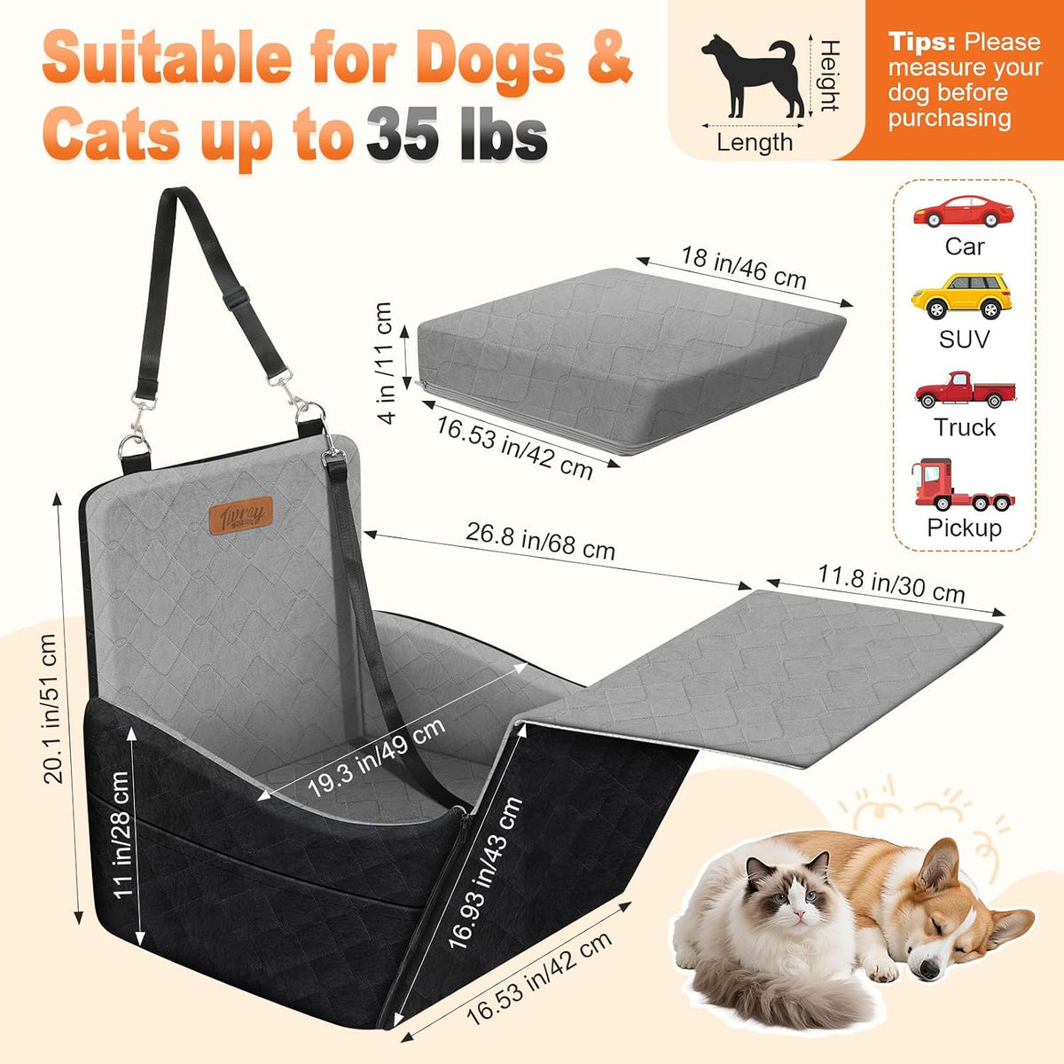 Elevated Dog Car Seat for Small and Medium Dogs Up to – Essentials for Dogs - Black & Gray / Single Seat - image 4
