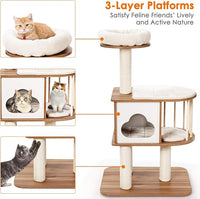 Tangkula Modern Wood Cat Tree, 46 Inches Cat Tower with Platform, Cat Activity Center with Scratching Posts and Washable Cushions, Wooden Cat Condo Furniture for Kittens and Cats (Natural)