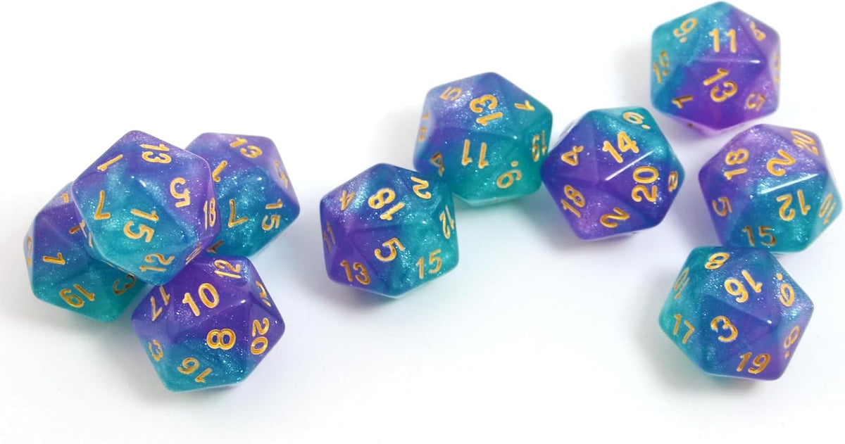 SmartDealsPro 10-Pack 20 Sided Dice D20 Polyhedral Dice for DND RPG - Glitter Green-purple - image 4