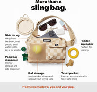 Cleverpup Walk & Train 2-in-1 Dog Walking Bag, Hands-Free - Tan Checkerboard - image 3