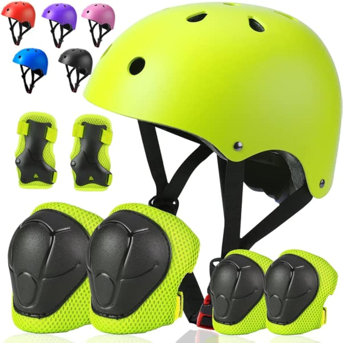 Toddler Kids Bike Helmet Set with Knee Elbow Pads - Green / Small: 20.1"-21.2"/51-54cm