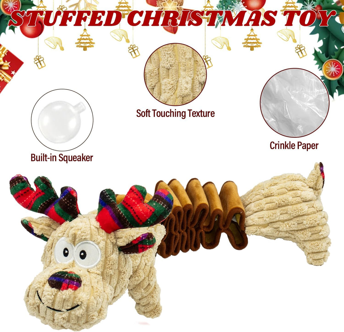 Squeaky Monkey Dog Toy for Large Dogs – Essentials for Dogs - Christmas Deer Pulling Belt - image 2