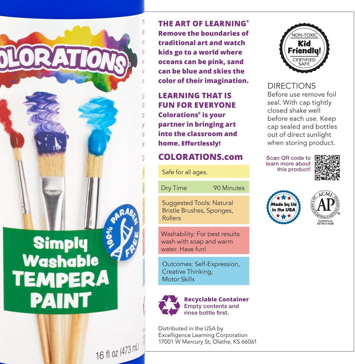 Colorations Paraben-Free Simply Washable Tempera Paint - Paraben-Free Formula / Assorted, 8 Colors - image 4